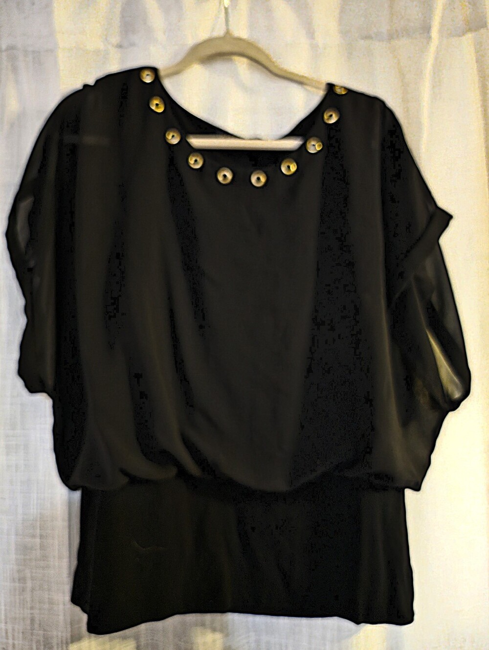 XL- Joseph A- Sheer Black Blouson Tunic Top